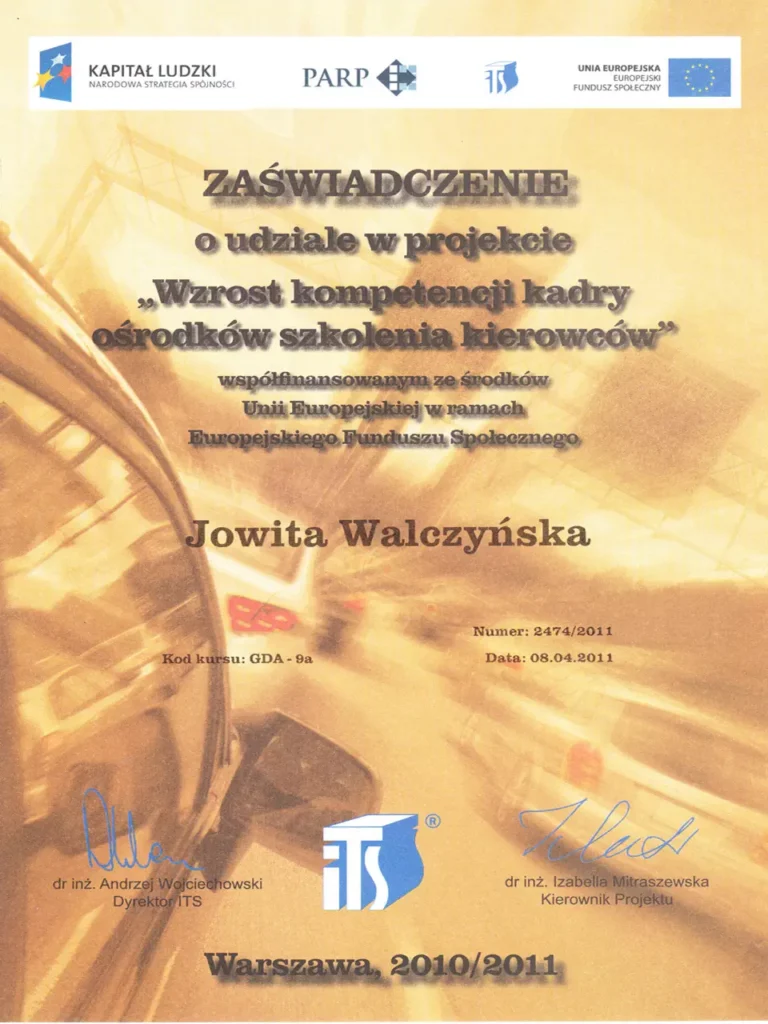 Increasing the competences of the staff of Driver Training Centers - AMBER - Jowita Walczynska