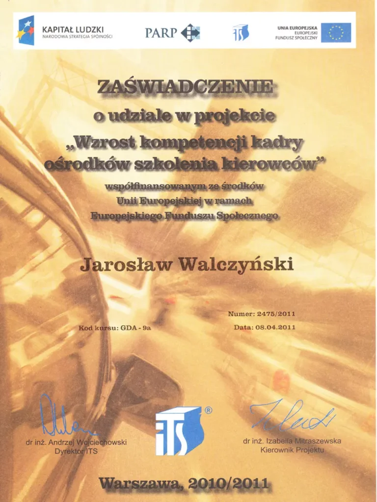 Wzrost kompetencji kadry Ośrodków Szkolenia Kierowców - AMBER - Jarosław Walczyński